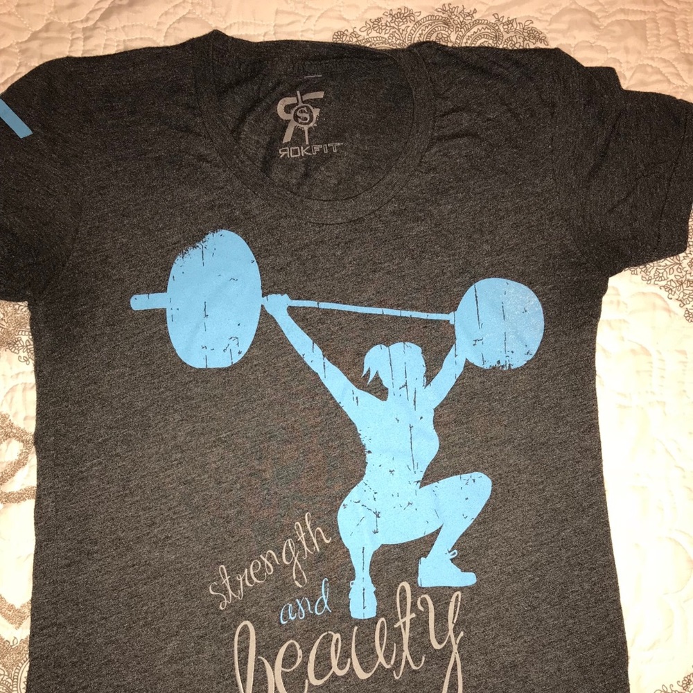 RokFIt Grey T-shirt. Strength & Beauty. Small